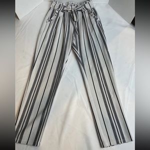 Mia Rose White Pants with Black Stripes Pockets & Elastic Waist with Tie Size S